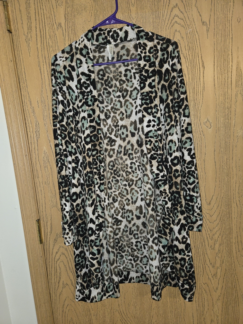 Leopard Print Open-Front Cardigan - Black, Cream & Mint